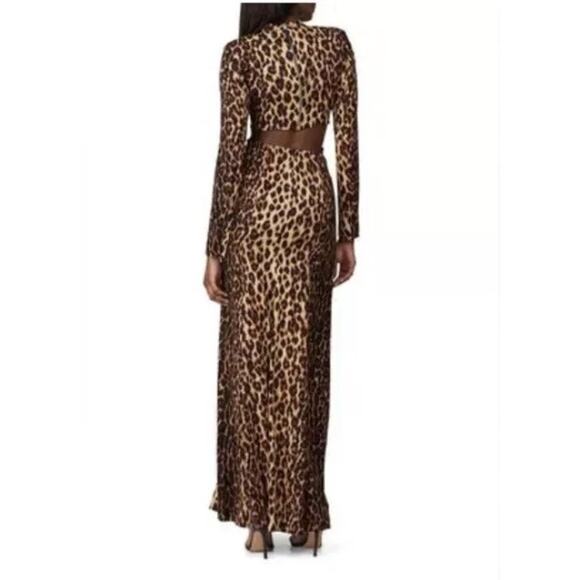 A.L.C. ALC Brown Tan Leopard Gabriela Gown Silk Formal Cut Out Maxi Dress Size 8 - Picture 2 of 11